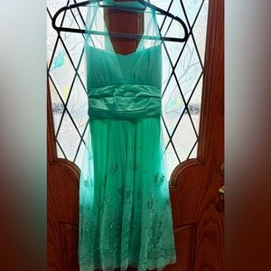 Taboo light Emerald Green Dress with Mesh Overlay